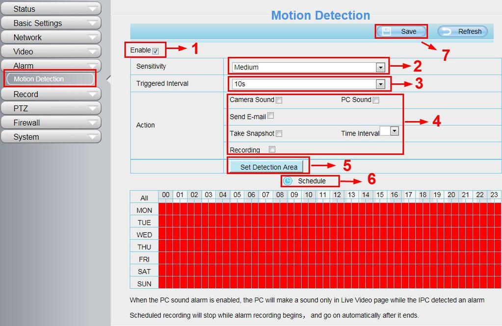 Figure 4.45 To enable motion detection, follow the steps below: Step 01: Enable Motion detection Step 02: Sensitivity---- It supports five modes: Lowest, Lower, Low, Medium and High.