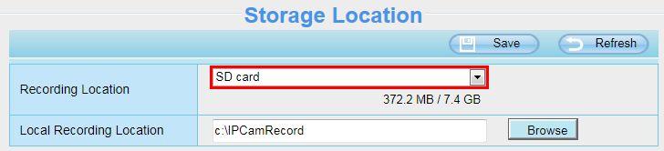 When the parameter Recording Location is set SD Card on the Storage Location page, you can configure parameters as shown in follow figure.