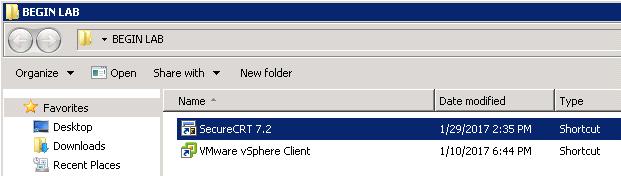 5. Navigate to the Secure CRT shortcut available in the BEGIN LAB folder: Figure 9: 6.