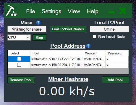 Now that your miner is downloaded, click the 'Start' button again to start mining. You will see 'Waiting for Share' or 'Running' in the Miner status window if your miner is running.