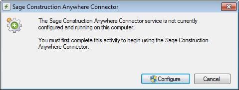 When the installation finishes, click Start the software (or select Start > All Programs > Sage > Sage Construction Anywhere > Sage Construction Anywhere Connector.