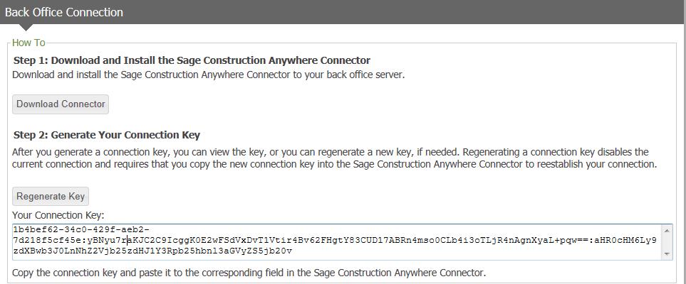 Sage Construction Anywhere Setup Guide Connect to the back office 11. Select the entire key in the text box (right-click in the box and choose Select all). Press CTRL + C to copy it to the clipboard.