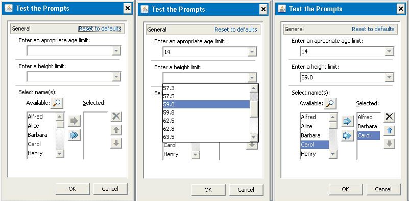 Step 1 When the static prompts first come up, notice that all three prompts are active. There is no interrelationship between these three prompts. See the first image in Figure 4.