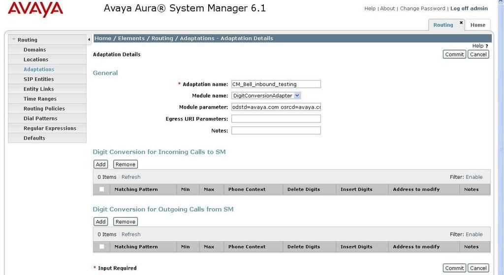 Communication Manager in the shared Avaya test Lab environment. Depending on the Communication Manager configuration, it may not be necessary for Session Manager to adapt the domain in this fashion.
