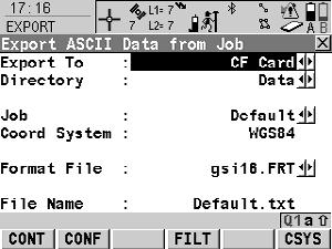 14.2 Exporting ASCII Data Requirements Access The settings on this screen define the data that is converted and exported and what format is used. Data is exported from the selected job.