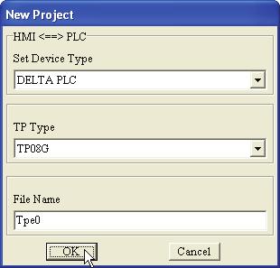 1-6 TPEditor Software Detailed Introduction 1-6-1 File New It is used to create a new file (project) in TPEditor. Do one of the followings: Method 1: Step 1.