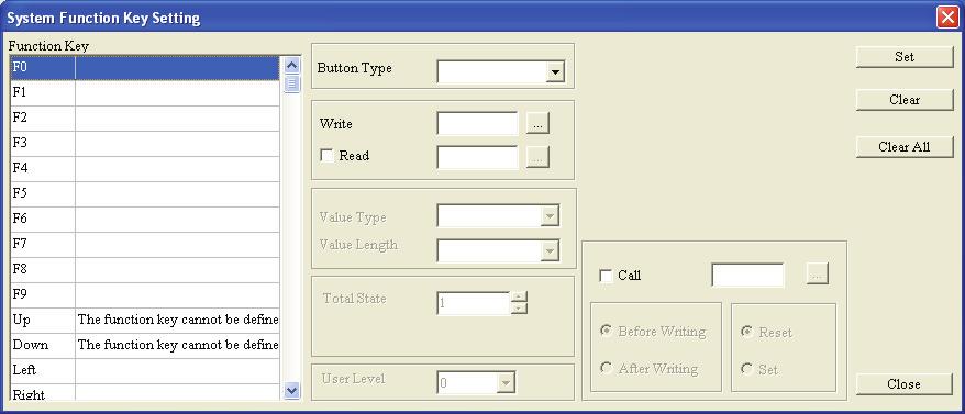 Figure 1-134 System Function Key Setting Choose Global Settings(G) > System Function Key Setting(F) command from the menu bar. The System Function Key Setting tab will appear (Figure 1-135).