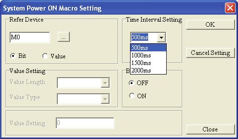 Figure 1-139 System Power ON Macro Setting Choose Global Settings(G) > System Power ON Macro Setting(O) command from the menu bar. The System Power ON Macro Setting tab will appear (Figure 1-140).