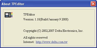 1-6-11 Help About Click Help(H) > About(A) from the menu bar (Figure 1-155) and it can display the software version of TPEditor, Copyright information and Delta website information (Figure 1-56).