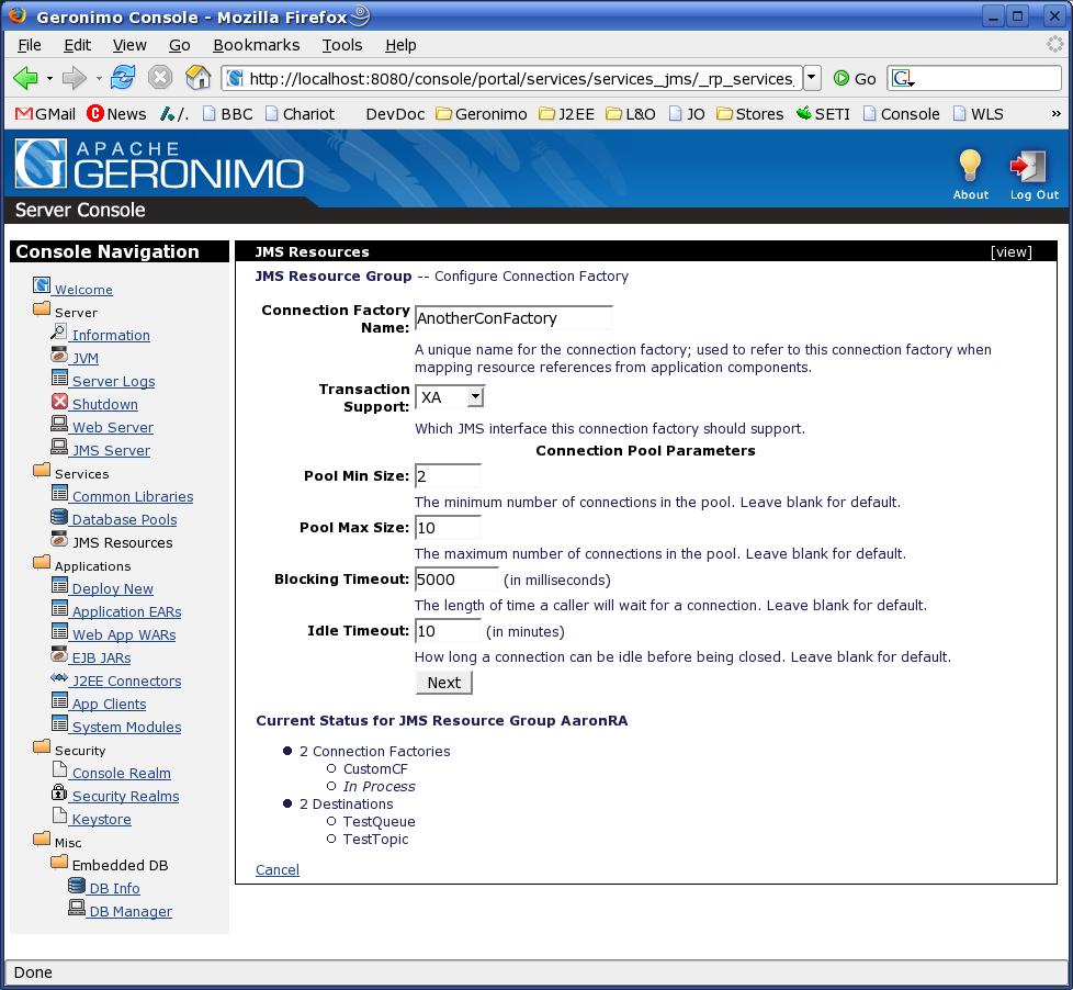 JMS Messaging Resources Geronimo starts an ActiveMQ broker by