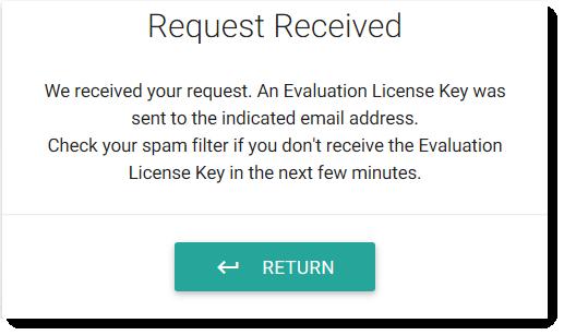 4. Enter the requested data and click the REQUEST EVALUATION KEY button.