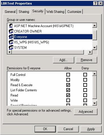 15. Select the IIS_WPG user (or IWAM_ComputerName for XP users) and give this user Modify access by placing a check next to Modify.