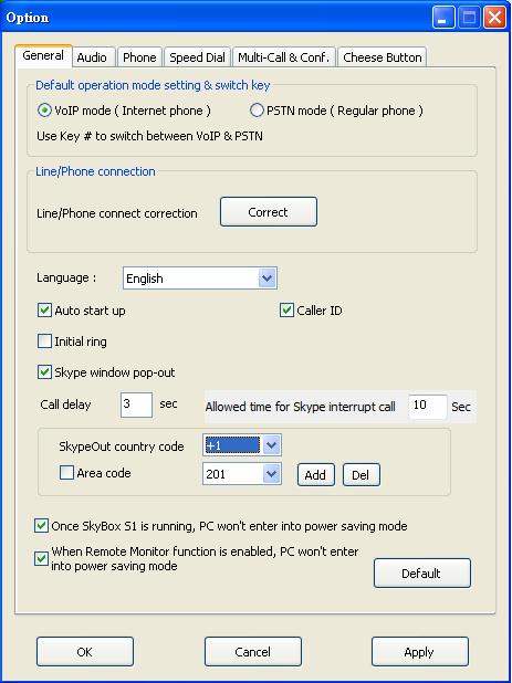 Default operation mode setting & switch key SkyBox S1 supports either VoIP or PSTN operation mode. User can distinguish which operation mode by LED or the different dial tones.