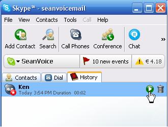 Voicemail can be retrieved by clicking play icon to start and stop as below