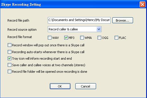 automatically start based on the recording setting once there is a Skype call in progress. Default setting is disable. Tray icon will inform recording start and end: Default setting is enable.