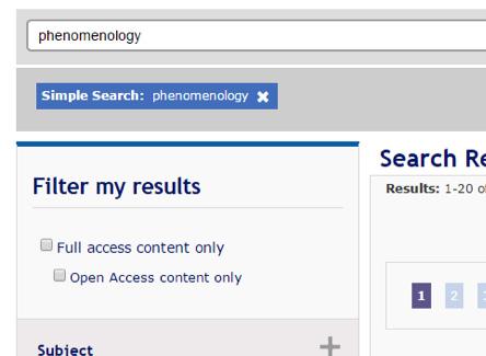 Accessing an ebook Access types To help users find the content to which their institution has access, the Full Access Content Only checkbox on the search page can be used to narrow
