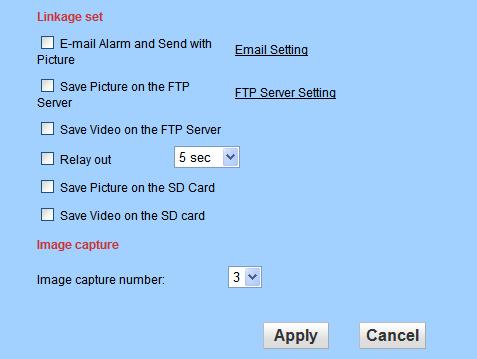 relay output capture a picture, then save to TF Card Recording a video for 15 seconds, then save to TF card (including 1-3