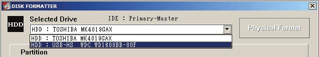 Disk Formatter The Disk Formatter Utility main dialog box contains information regarding your system s drives and partitions.