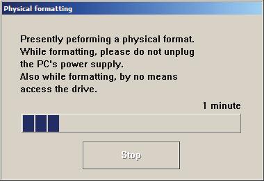 Once the partition has been clicked, the appropriate options will appear. Physical Format - Press the Physical Format button to begin a physical format.