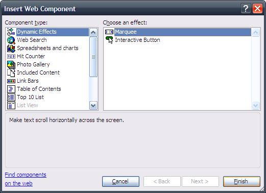 The Insert Web Component window will appear 2.