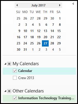 Open shared calendars Put a check in the calendar box to view multiple calendars side-by-side or overlapping Create and Edit New Calendar Items