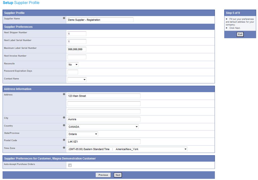 Step 5 Supplier Profile The next step is to configure your supplier profile which controls the general behaviour of the system for your company.