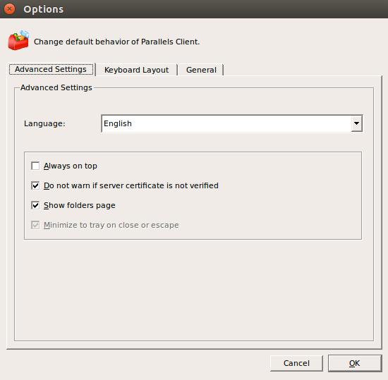 Configuring Global Options To configure Parallels Client for Linux global options, click Tools > Options on the main toolbar.