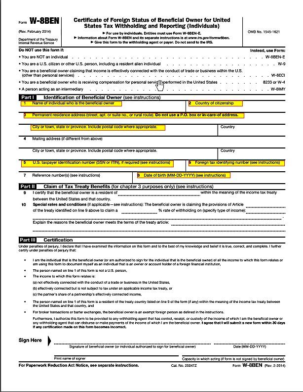 How to Request a New Supplier W-8BEN This form is for foreign individuals only.