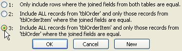 Advanced queries 2 15 7 Click the third selection, as shown To display all records from tblorderitem and only the matching records from tblorder. Click OK To close the Join Properties dialog box.