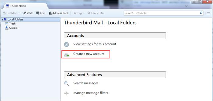 2 Launch Thunderbird on your computer, and click Create a new account.