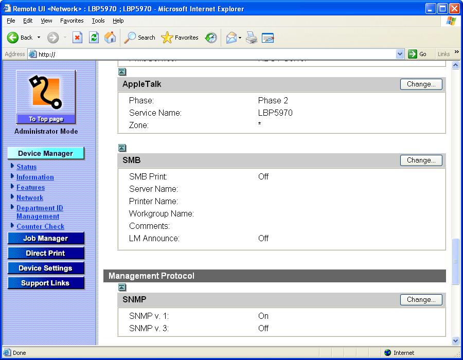 4 Click [Network] from the [Device Manager] menu on the left.