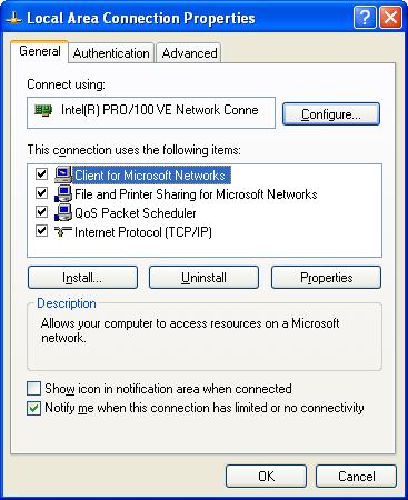 Make sure that the [Client for Microsoft Networks] check box and [Internet Protocol (TCP/IP)] ([Internet Protocol Version 4 (TCP/IPv4)] for Windows