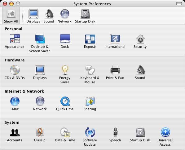 Macintosh Network Settings Configures the Macintosh network settings. NOTE The screenshots used in this section are from Mac OS X 10..4.