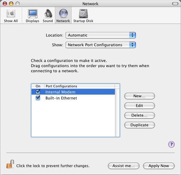 Select [Network Port Configurations] from [Show], and then make sure that the [Built-in Ethernet] check box is selected.