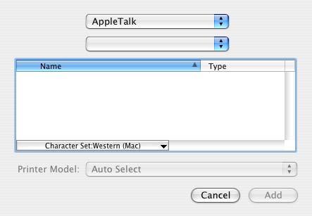 Select [AppleTalk] from the list. 4 Select the name of the printer you are using from the printer list, then click [Add].