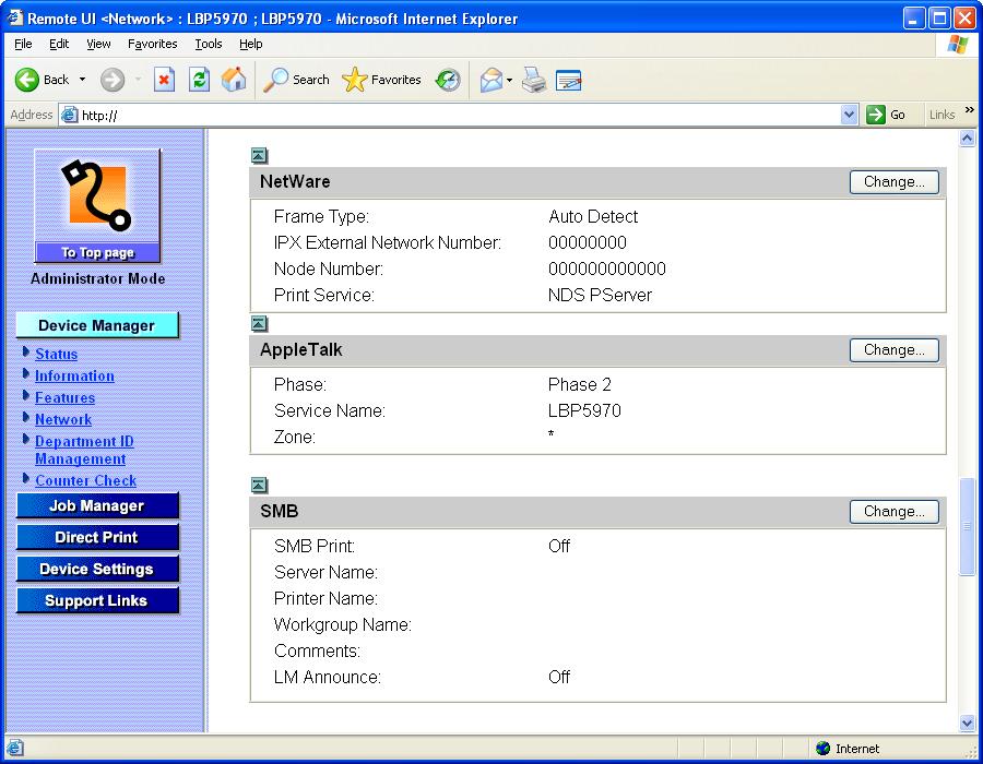 Click [Network] from the [Device Manager] menu on the left.