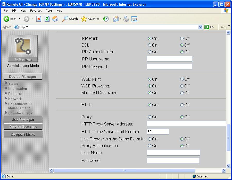 15 Specify the settings for IPP/IPPS. When using IPP/IPPS as a print application Set [IPP Print] to [On]. NOTE When [IPP Print] is set to [On], [HTTP] is set to [On] automatically.