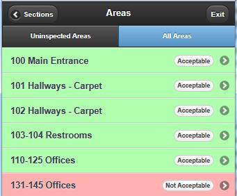 Process of Inspecting Additional Areas: 79. Uninspected Areas display by default (blue tab) 80. Uninspected Areas display N/A for Not Inspected. 81.