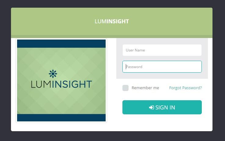 LumInsight Login Screen Use this screen to enter your user name and password to log in to the portal.