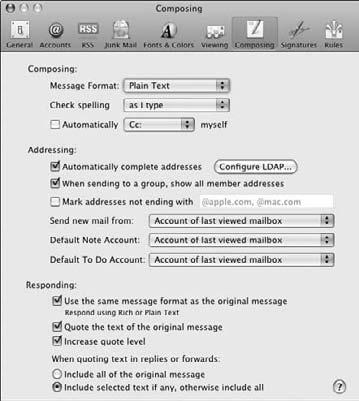 Chapter 8: Sending E-Mail and Browsing the Internet Adjust Mail Settings 1. Open the Mail application and choose Mail Preferences. 2.