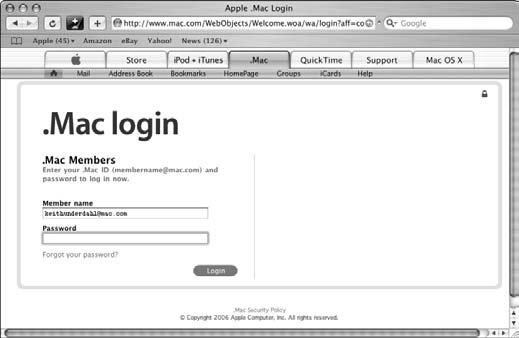 Chapter 9: Using a.mac Account Create a.mac Account 1. Visit Apple s.mac Web site at www.apple.com/ dotmac. 2. Click the link to either sign up for a free trial or sign up immediately for an account.