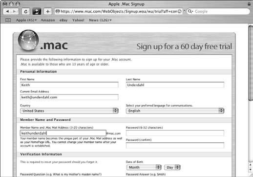 If the Member Name you choose is already taken, the.mac Web site will prompt you to enter a different user name. 4. Print your account information when prompted to do so.