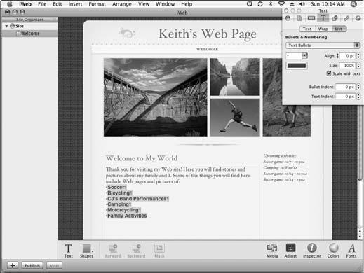 Chapter 10: Blogging and Web Designing with iweb Create a Web Page 1. Launch iweb from the Dock or from the Applications folder.
