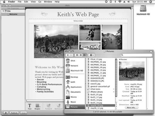 Create a Web Page 9. To replace a placeholder picture with a photo of your own, open a Finder window and browse to a picture that you want to use on your Web page. 10.