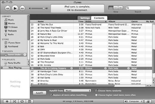 Chapter 12: Using itunes and ipods Export Songs to an ipod 1. Connect the ipod to your Mac. You can connect the ipod directly to your Mac s Universal Serial Bus (USB) port.