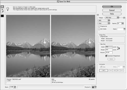 Chapter 15: Viewing, Organizing, and Improving Pictures Export a Photoshop Image for the Web 1. After you re done enhancing and improving an image, choose File Save for Web, as shown in Figure 15-17.