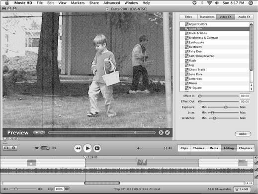 Chapter 16: Making Movies Apply Video Effects 1. Open an imovie project that s been edited, as described earlier in this chapter. 2.
