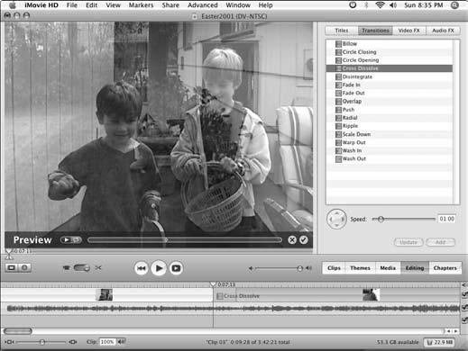 Insert Transitions between Clips Insert Transitions between Clips 1. Open an imovie project that s been edited, as described earlier in this chapter. 2.