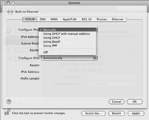 Set an IP Address Manually Set an IP Address Manually 1. Open System Preferences from the Apple menu and then click the Network icon. 2. Select Built-in Ethernet and click Advanced. 3.