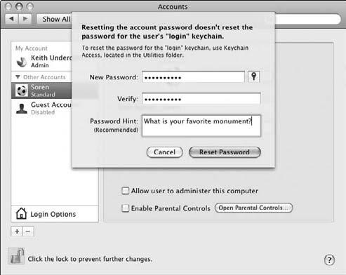 Chapter 2: Creating and Managing User Accounts Change Account Settings 1. Open System Preferences and then click the Accounts icon. 2. Click the Lock icon in the lower-left corner of the Accounts control panel and enter your administrator password to unlock account settings.